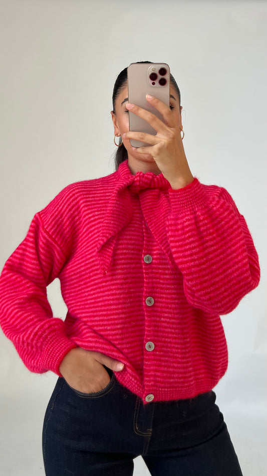 Striped Bow Cardigan