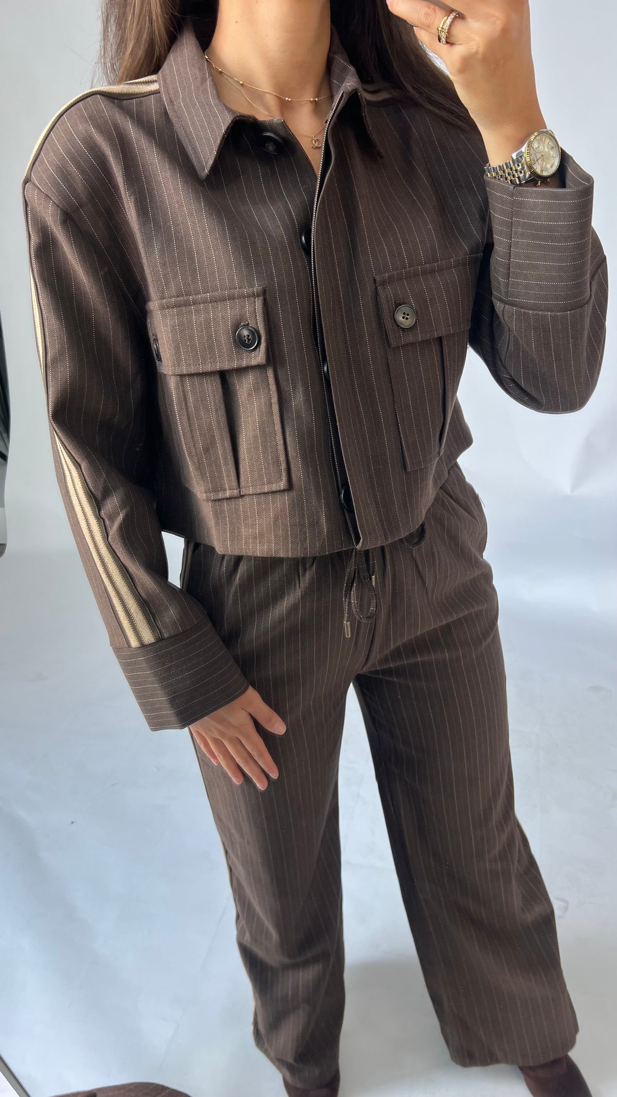Nadelstreifen-Jacke mit Kontraststreifen