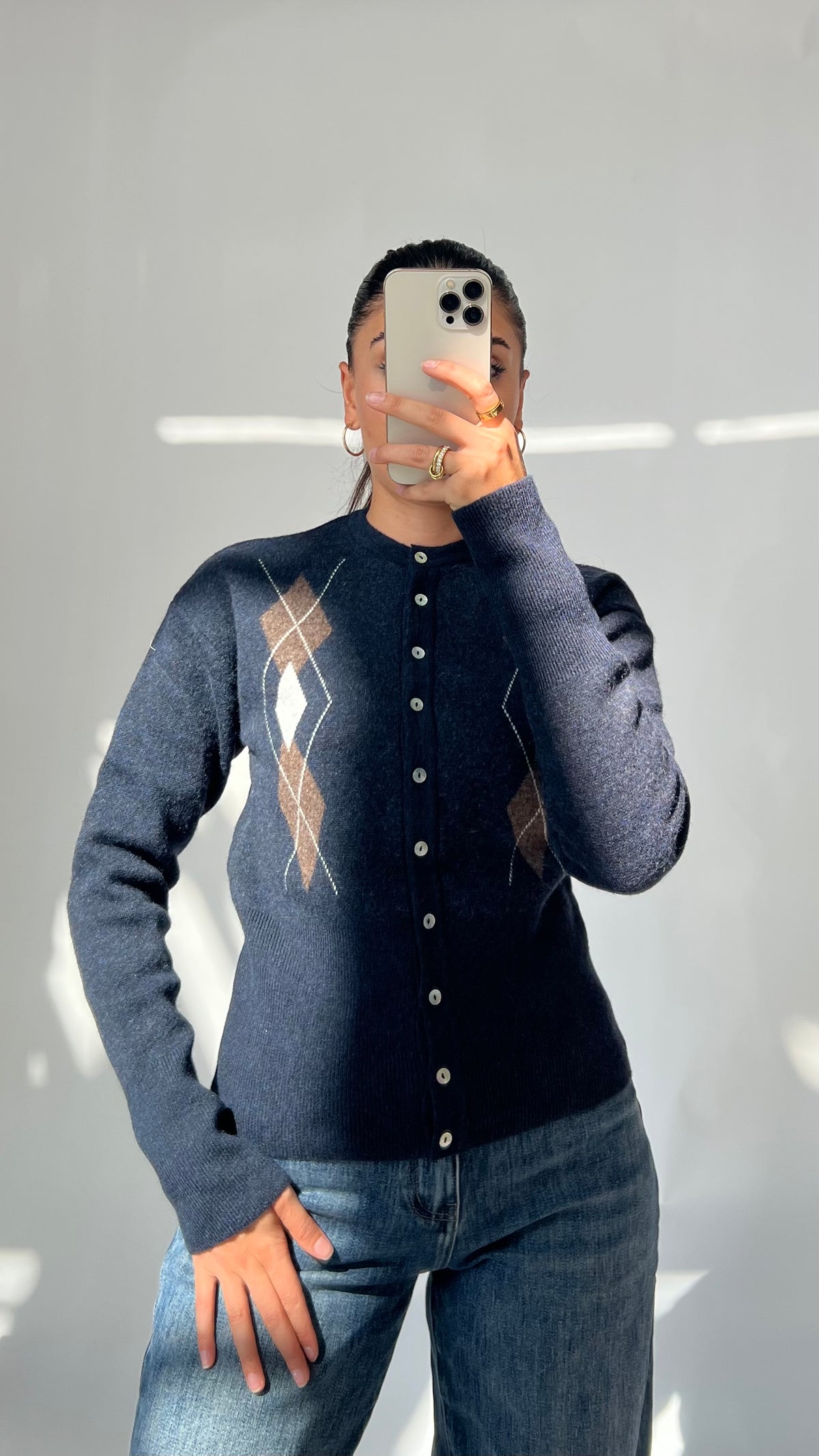 Argyle Cardigan mit Gürtel