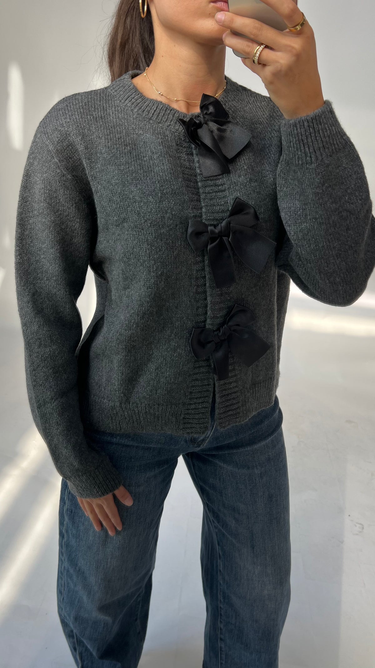 Strickcardigan mit Satin-Schleifen
