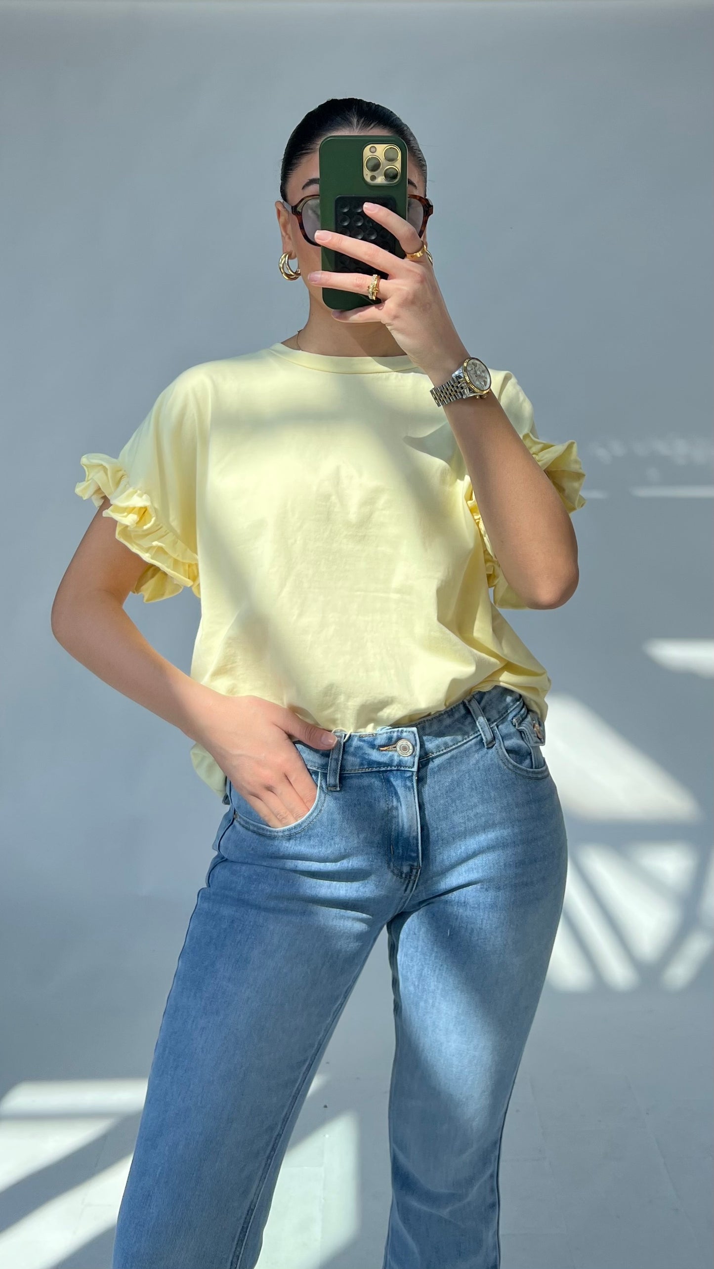 Basic Shirt mit Volantärmeln