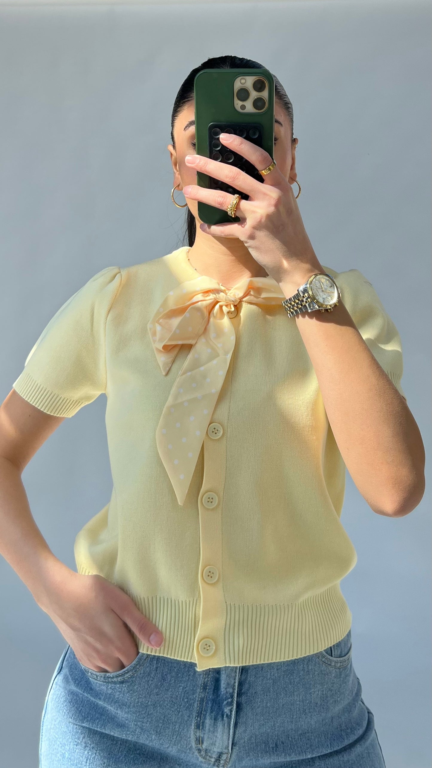 Feinstrick-Cardigan mit Polka-Dot Schleife