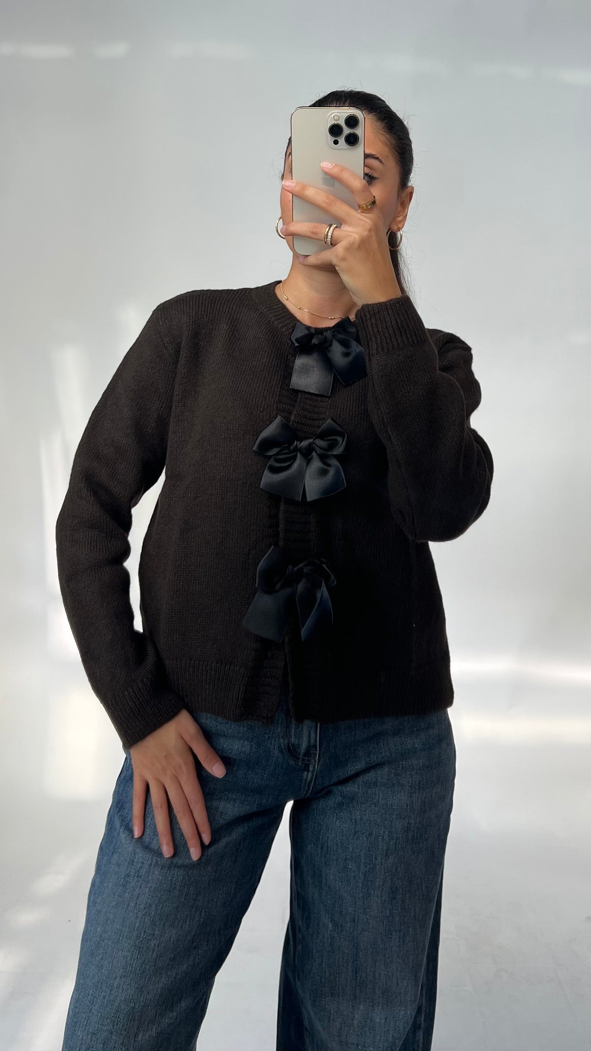 Strickcardigan mit Satin-Schleifen