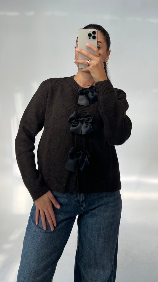 Strickcardigan mit Satin-Schleifen