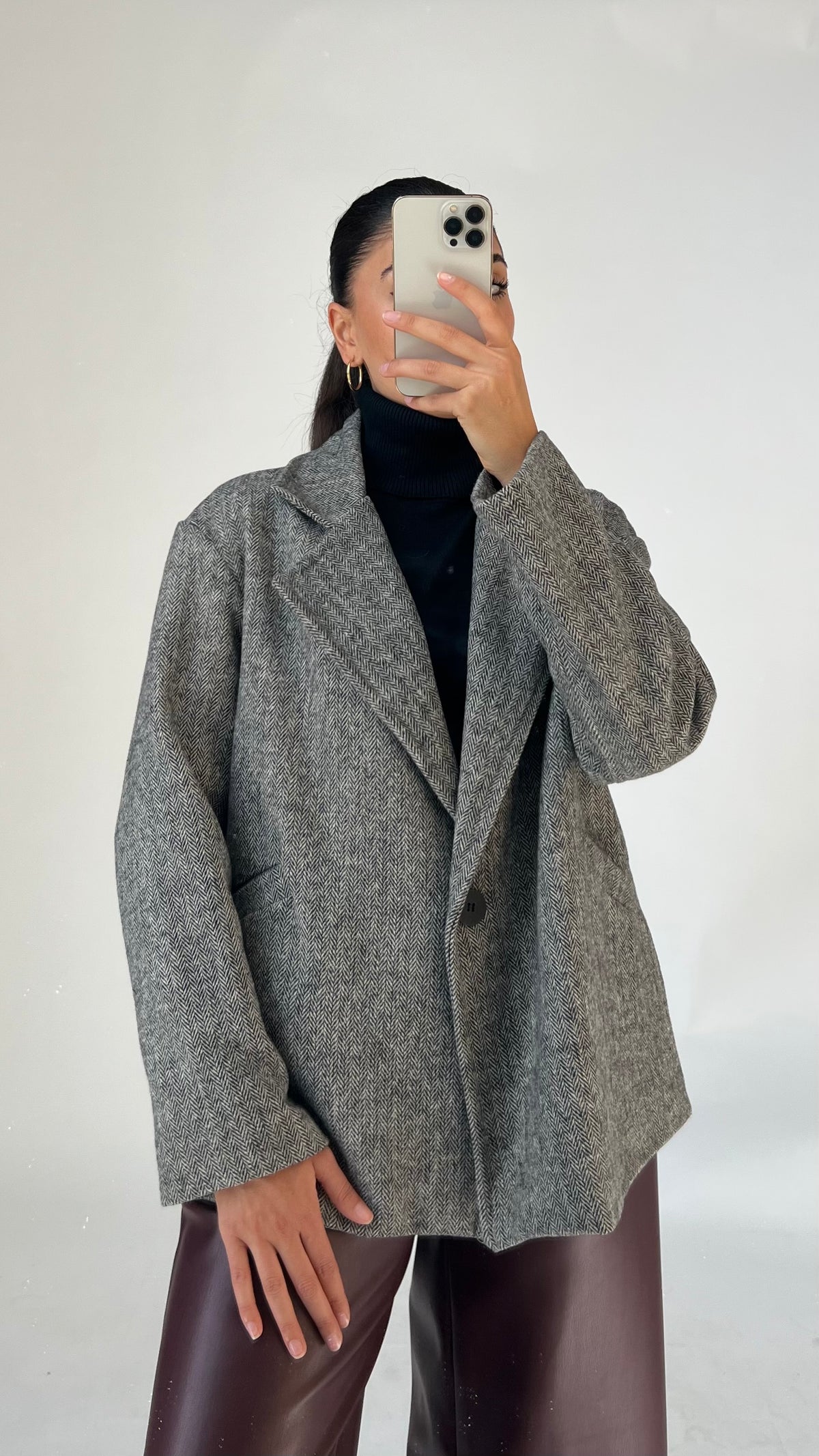 Oversize Blazer mit Leo-Futter & Brosche