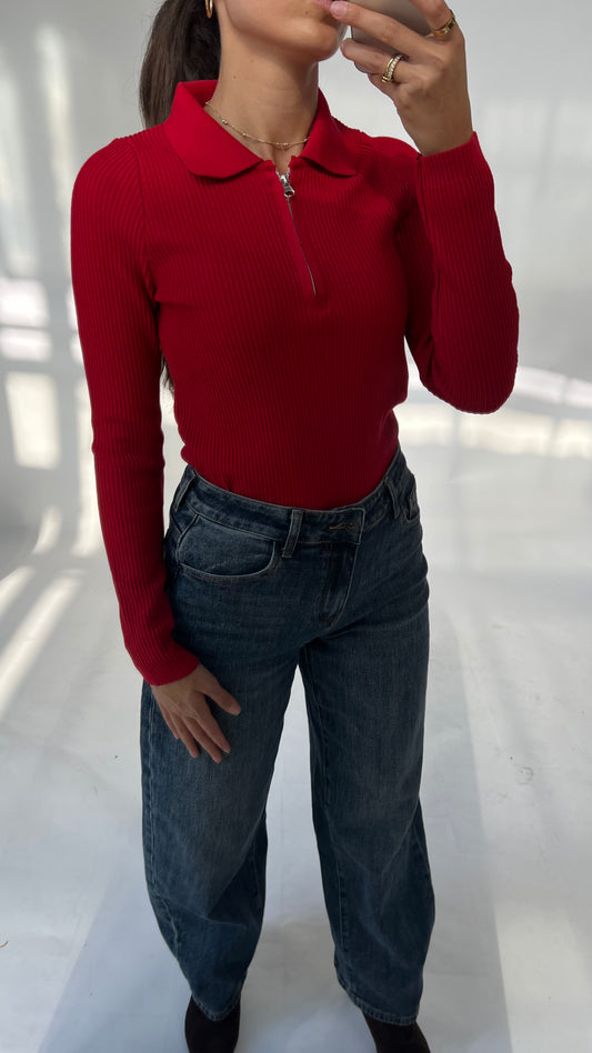 Rippstrick Pullover mit Reißverschluss