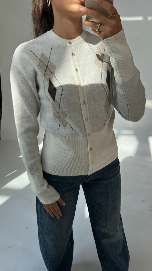 Argyle Cardigan mit Gürtel