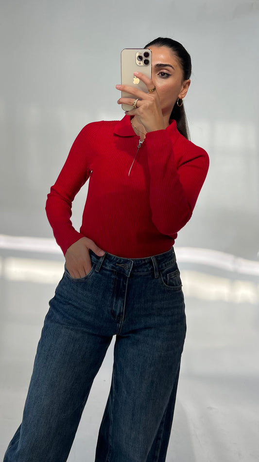 Rippstrick Pullover mit Reißverschluss