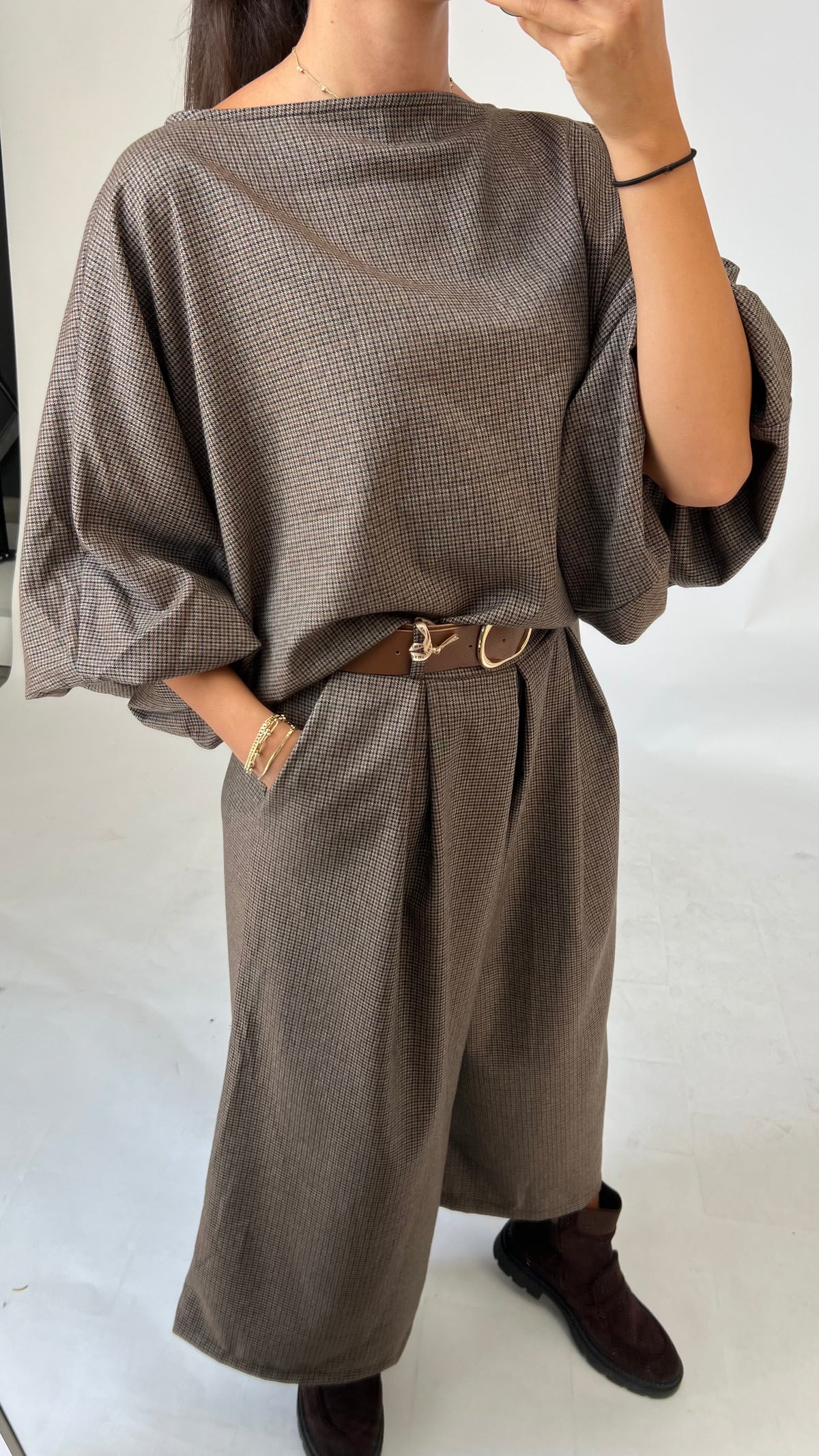 Wide-Leg-Hose Glencheck