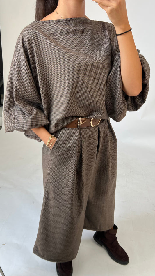 Wide-Leg-Hose Glencheck