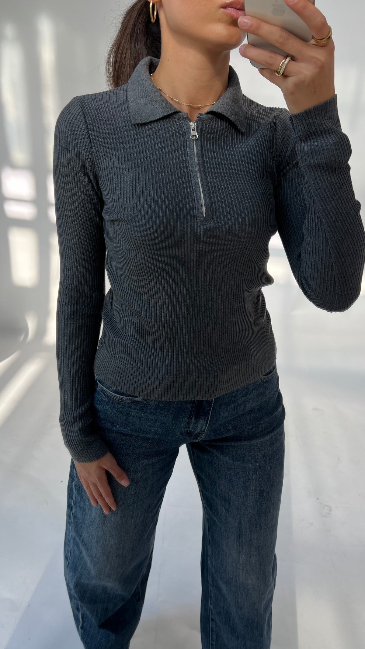 Rippstrick Pullover mit Reißverschluss