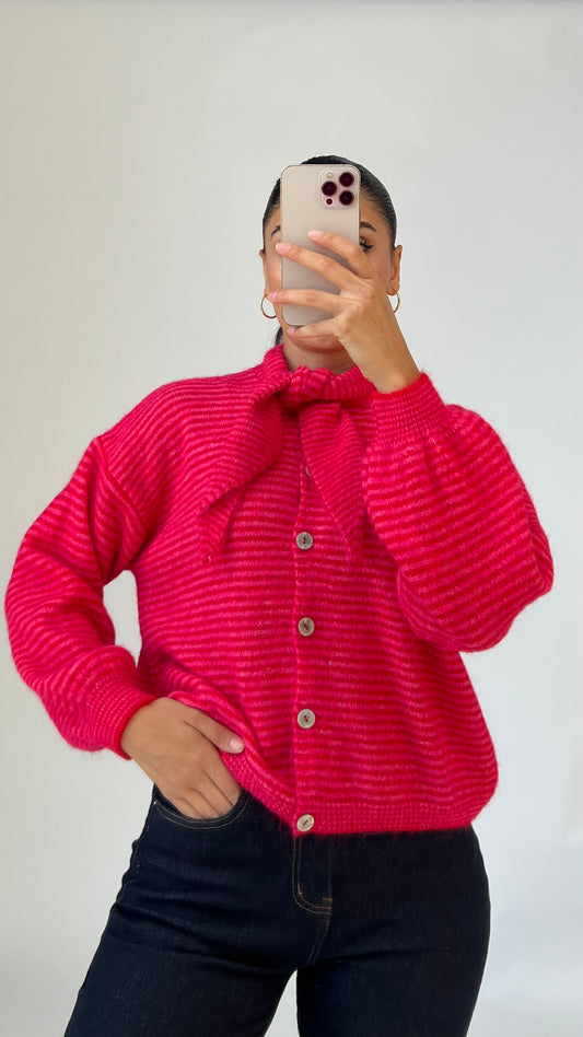Striped Bow Cardigan