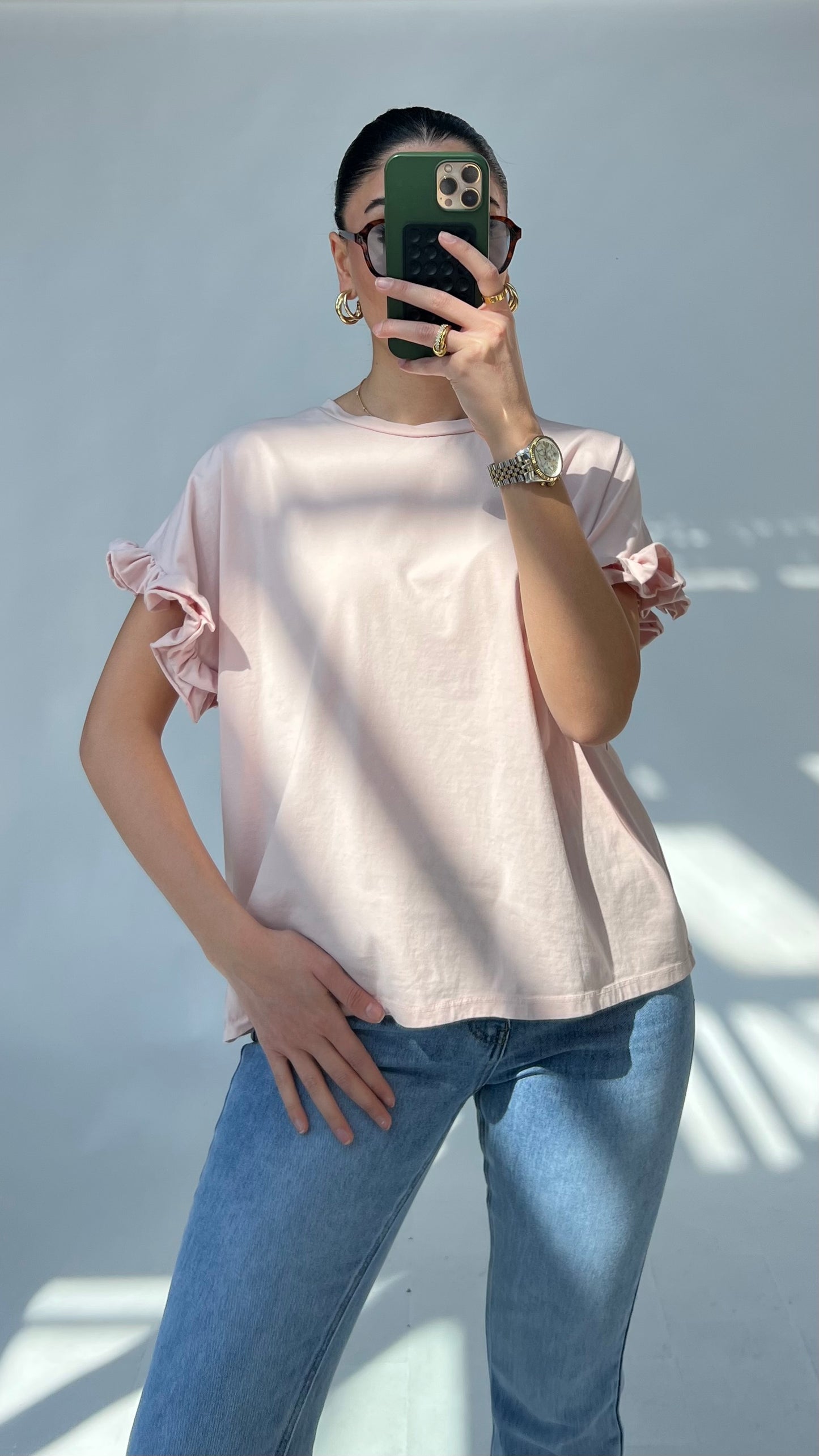 Basic Shirt mit Volantärmeln