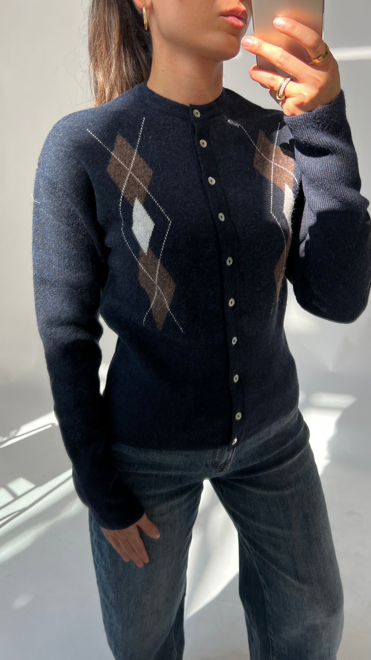 Argyle Cardigan mit Gürtel