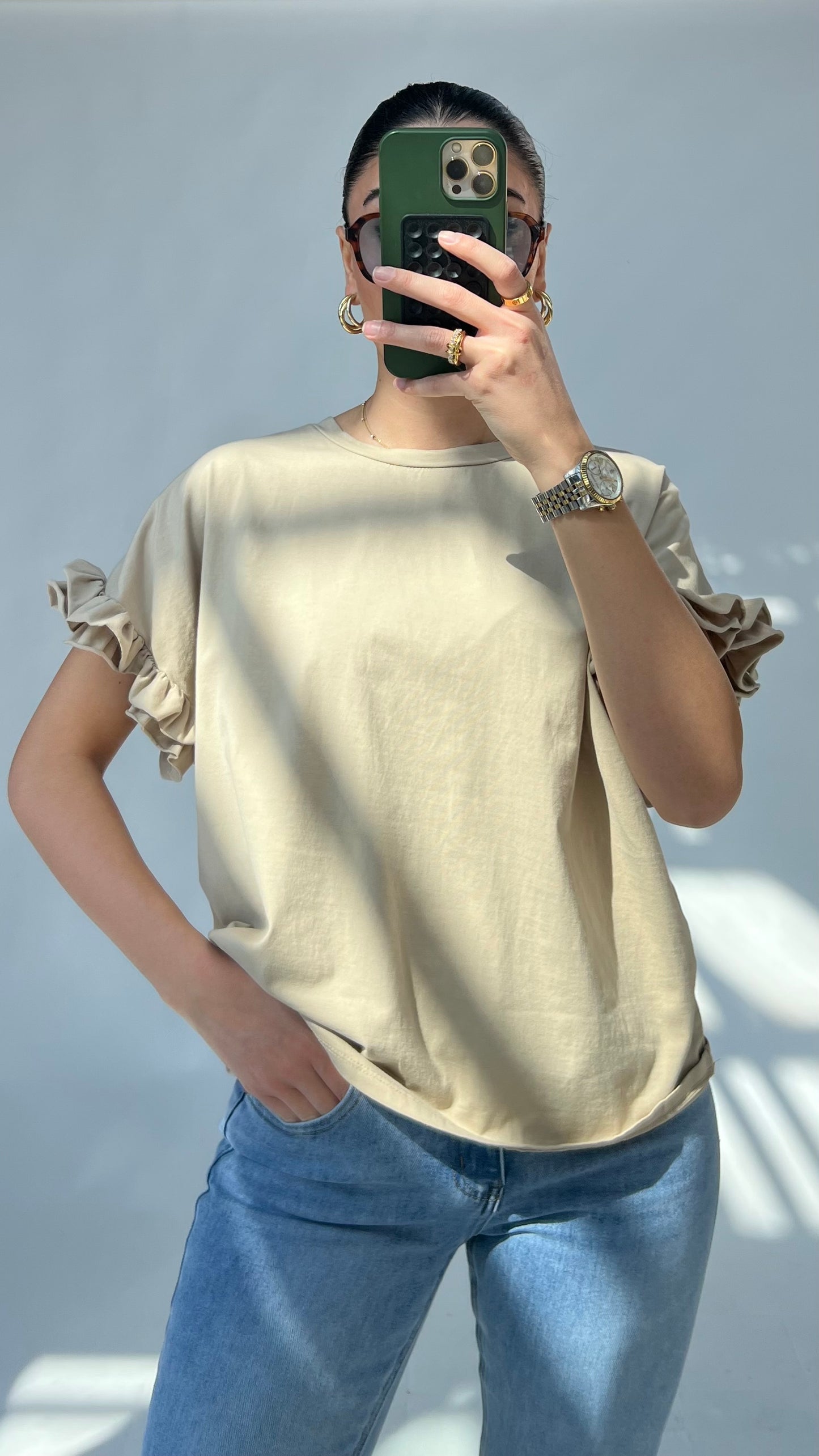 Basic Shirt mit Volantärmeln