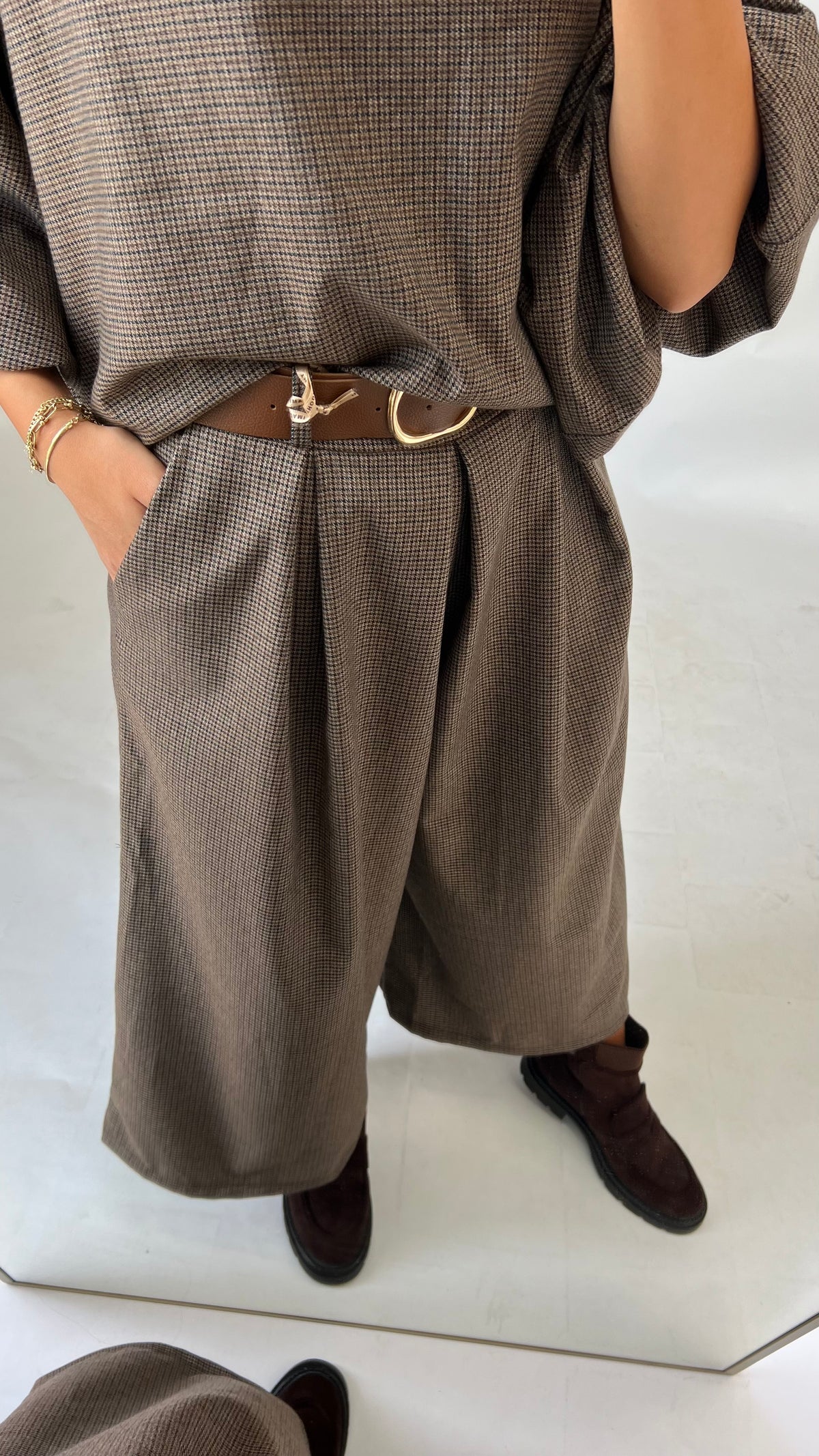 Wide-Leg-Hose Glencheck