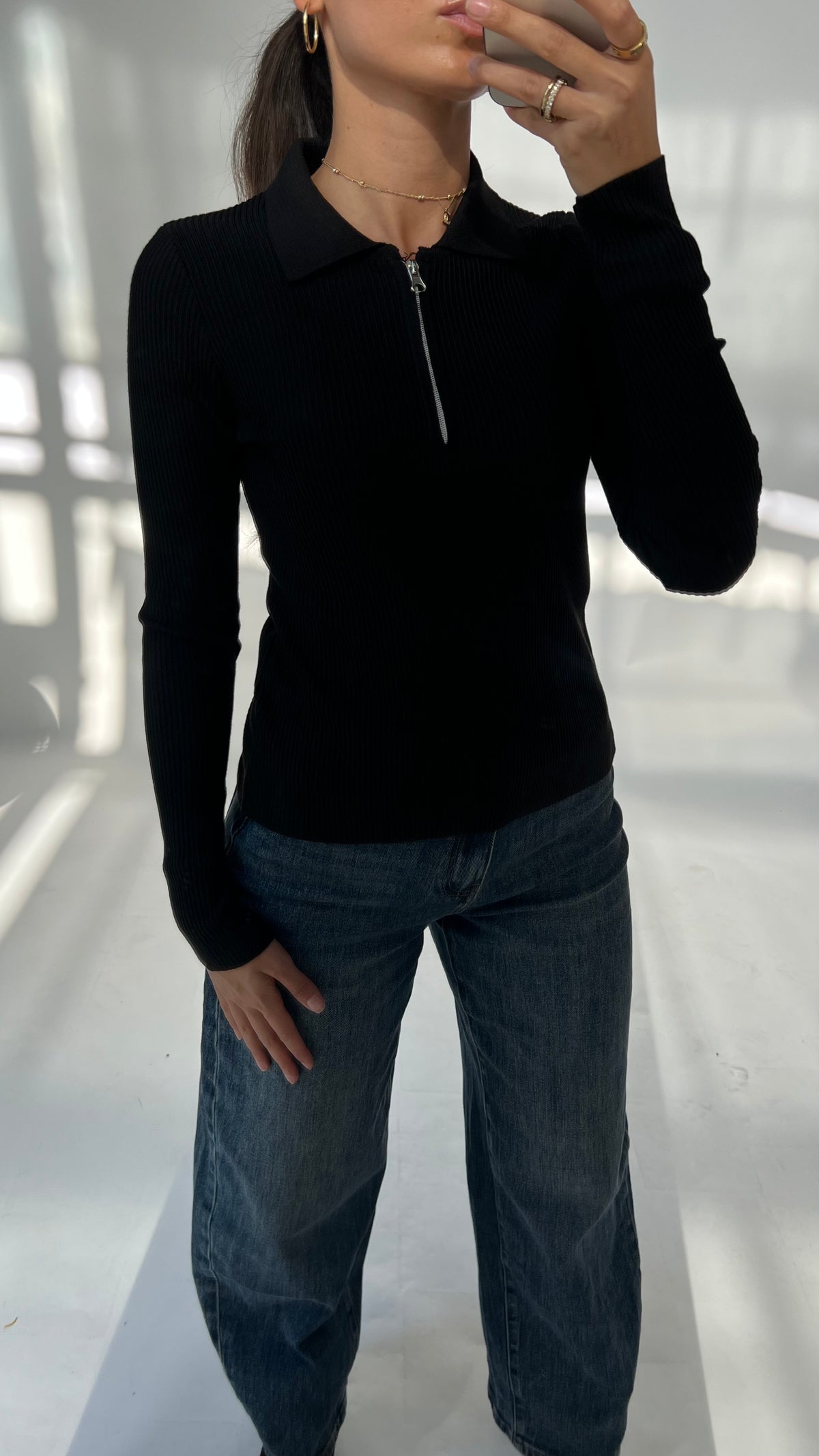 Rippstrick Pullover mit Reißverschluss