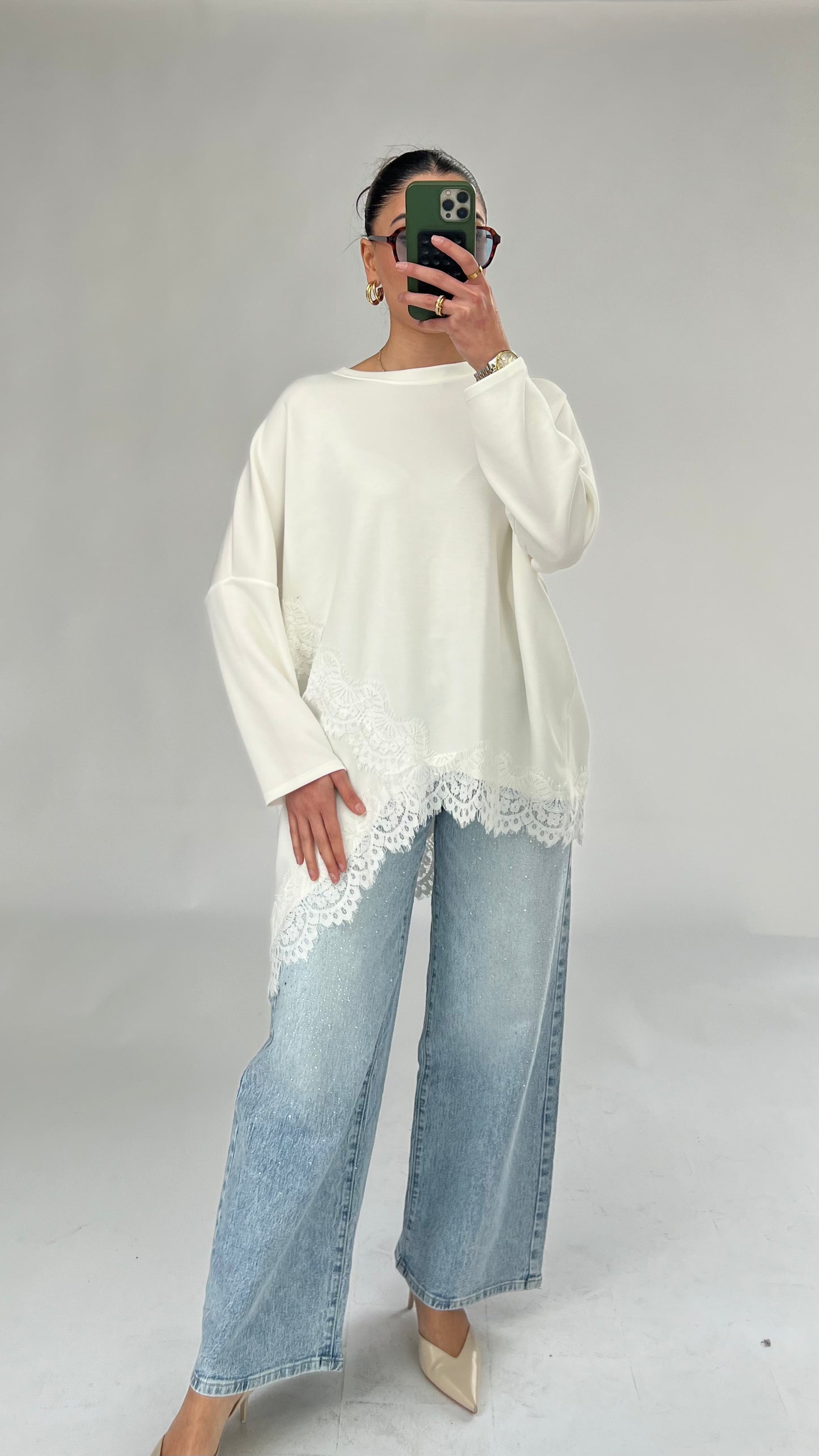 Glitzer-Jeans mit Strassdetails