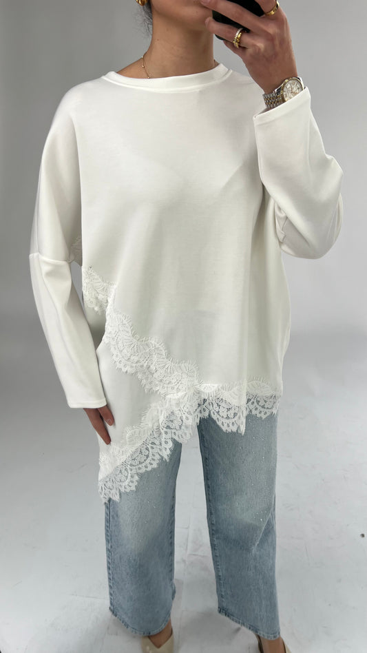 Oversize-Bluse mit Spitze