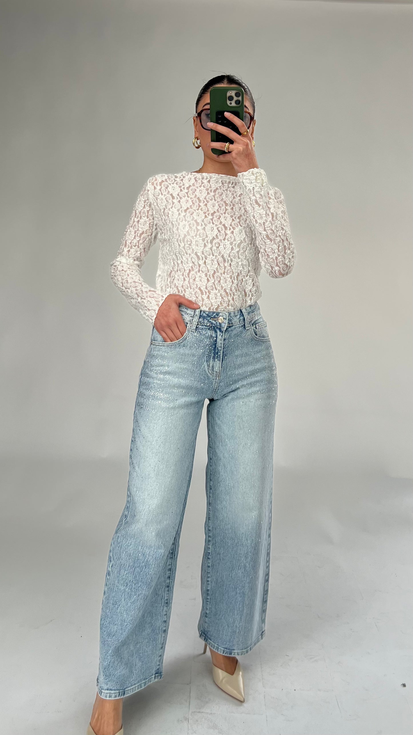 Glitzer-Jeans mit Strassdetails